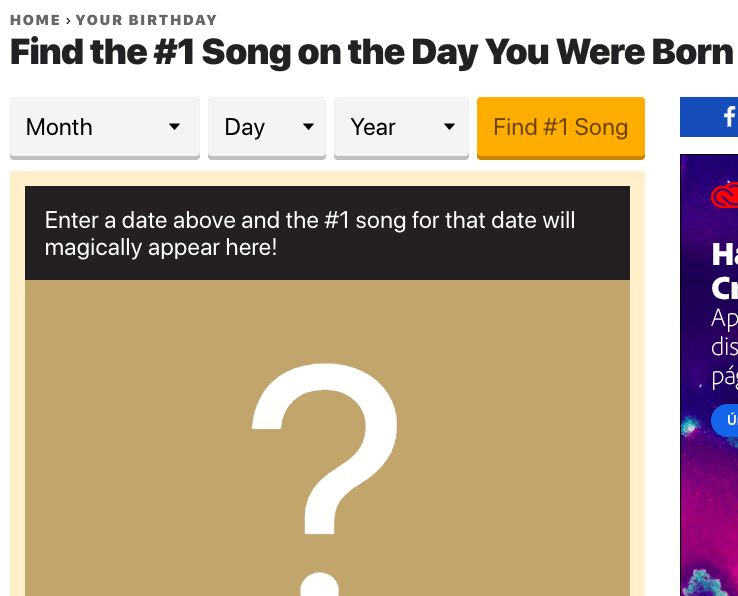 ¿Quieres saber qué canción fue la número uno el día que naciste?, Aquí